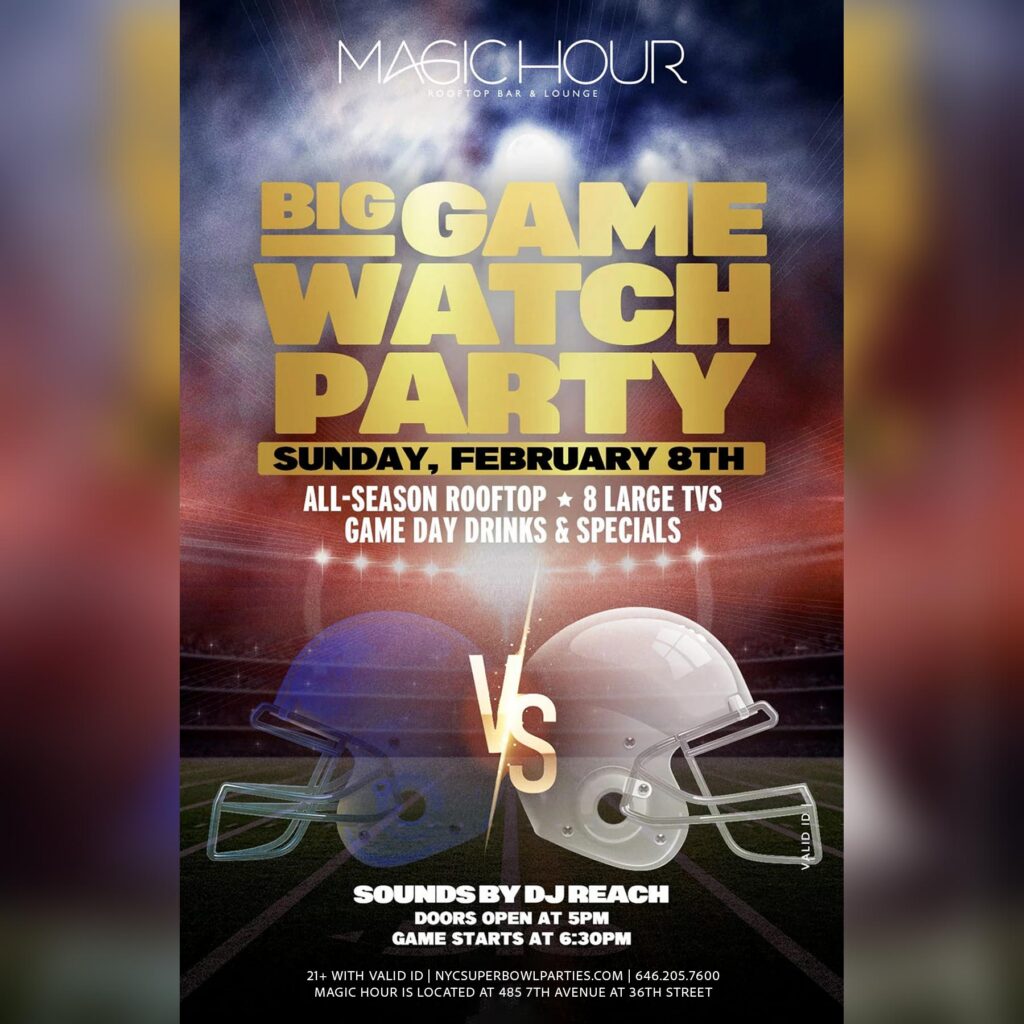 nyc superbowl watch party at magic hour rooftop moxy midtown