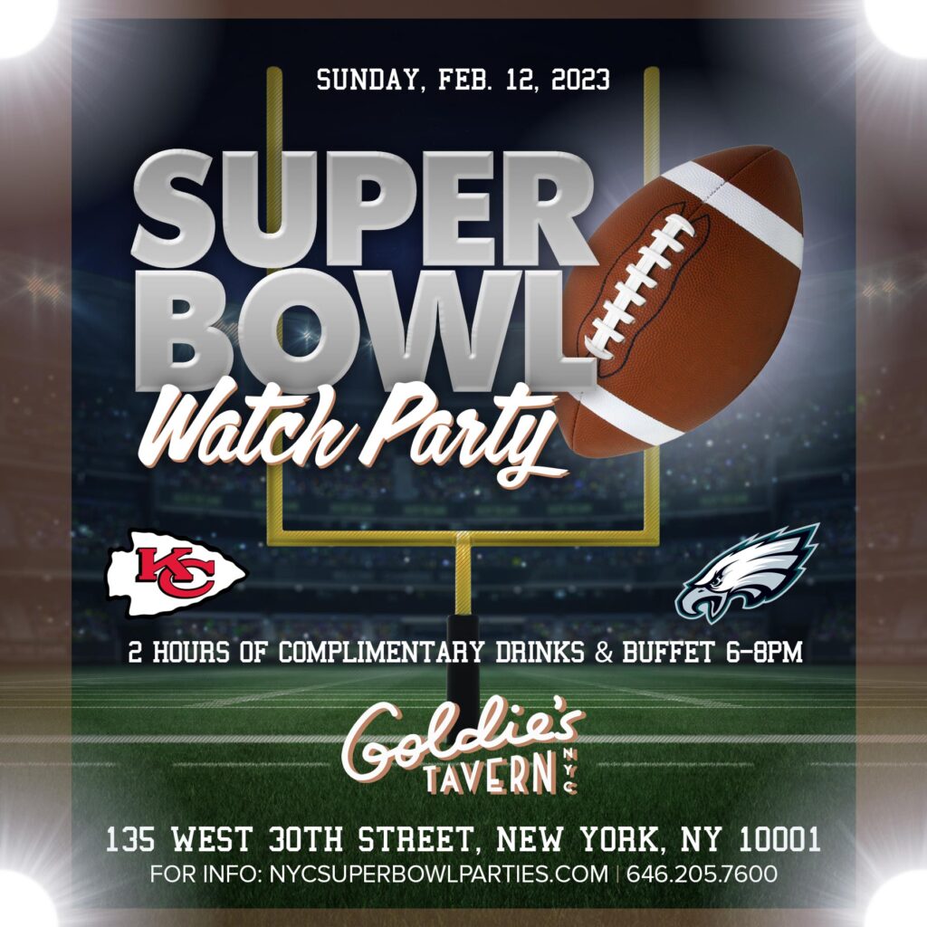 2023 nyc super bowl watch party at goldies tavern