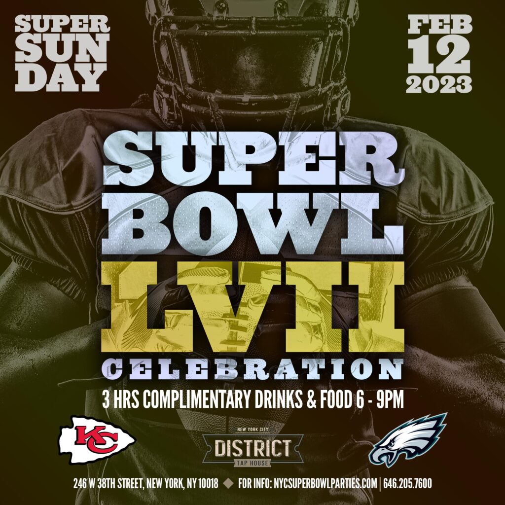 2023 nyc super bowl watch party at district tap house 